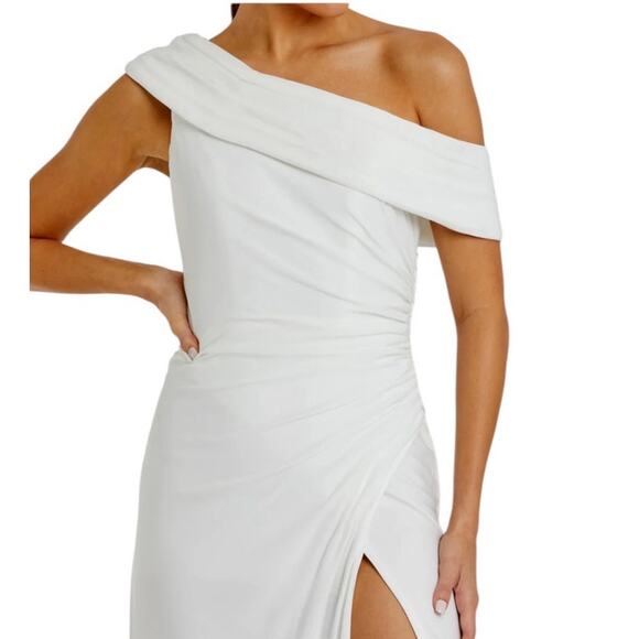 Mac Duggal White Foldover Off-the-Shoulder Slit Gown Style 26517 Size 8 NWT - Picture 3 of 9